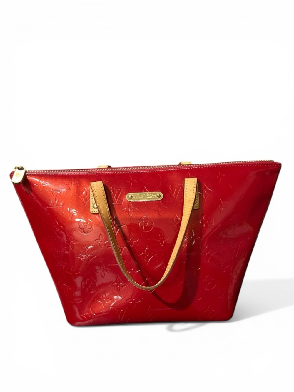 LOUIS VUITTON Monogram Red Leather Vernis Bellevue PM Tote Handbag AUTHENTICATED